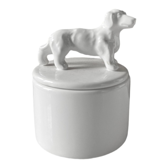 HOST PICK!Sml White Ceramic Dog Canister/Jar Trinket Box - Cavalier King Charles - Picture 1 of 3